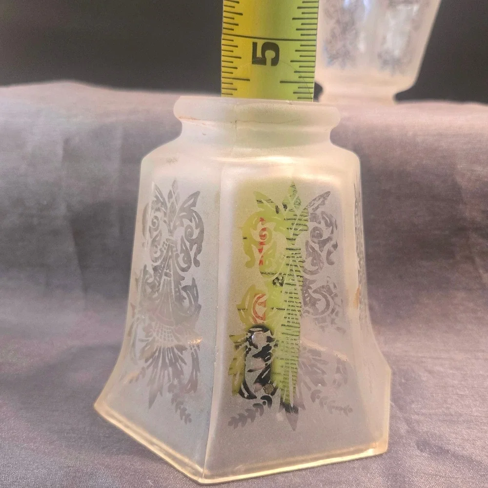 Art Deco Frosted Etched Glass Lamp Shades Set of 4 Hexagonal Vintage 1930s‎